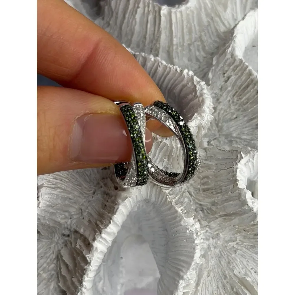 925 Sterling Silver Shiny White & Green Spinel Earrings